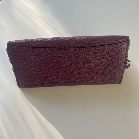 Coach Cosmetic Case 17 Crossgrain Leather Mauve Purple Silver Travel Bag F53386 - Picture 6 of 8